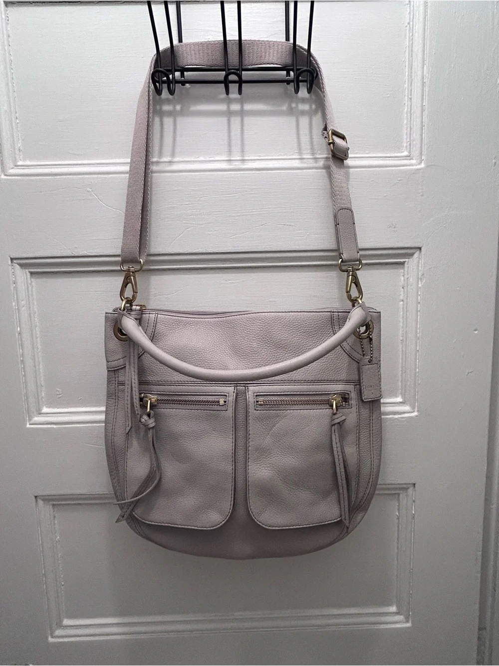 FOSSIL Karli Hobo Crossbody Gray Pebbled Soft Leather Or Shoulder Handbag
